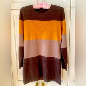 Cashmere Wool Color block tunic sweater mini dress women Size XS S brown orange